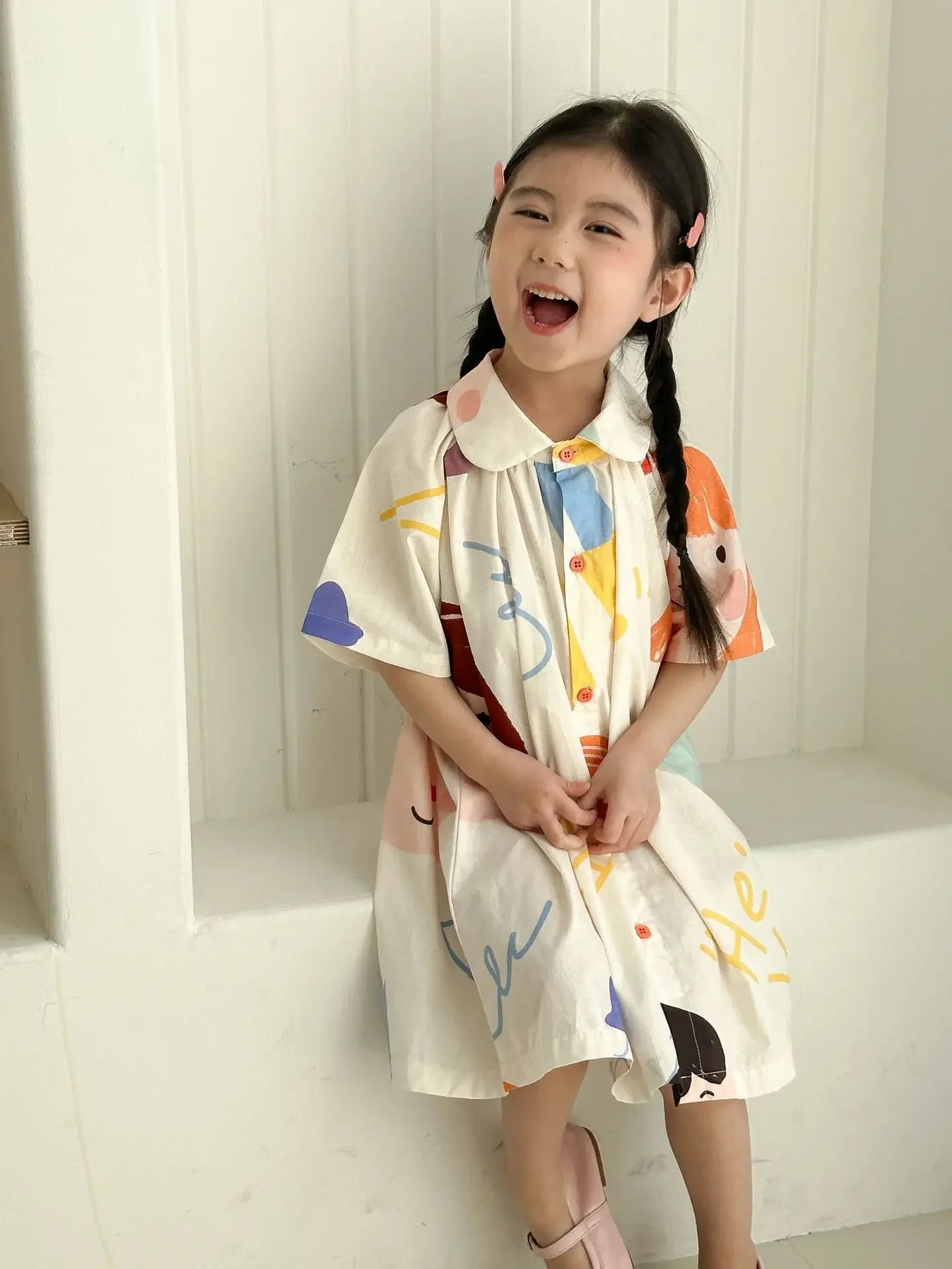 Kids Set Brother And Sister Clothes 2025 Summer New Boy's Two Piece Suit Or Short Sleeve Girl's Graffiti Dress Cartoon Clothes