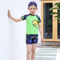 Kids Boy Swimsuit Summer Children Board Shorts Sets Boys Split Short Sleeve Quick Drying Boys Swimwear Beach Surfing Swimsuits