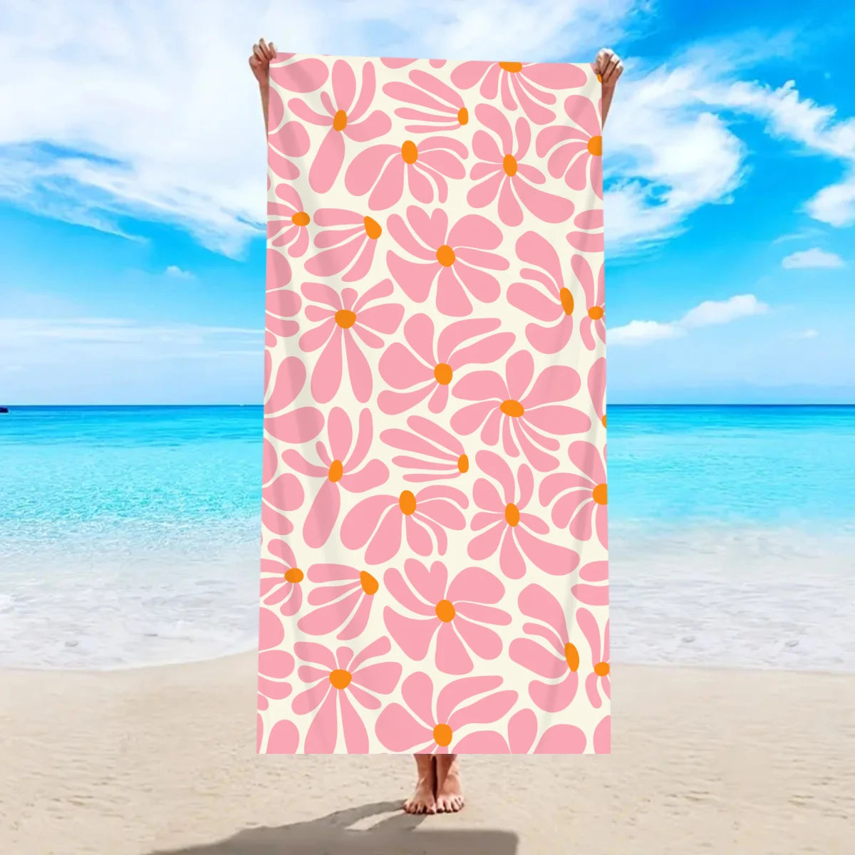 1pc Bohemian Large Beach Towel, Striped Flower Love Printed Bath Towel, Outdoor Swimming, Vacation, Camping Beach Towel