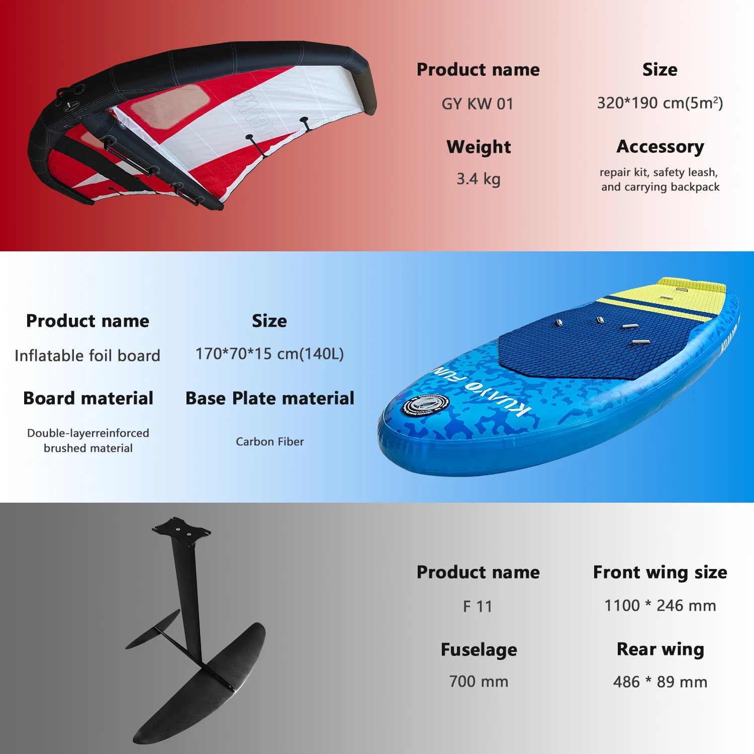 Hot Selling Carbon Sup Wing Foil Set Kitesurfing Kites Surfboard 3 Piece Set With Inflatable Sup Board Includes Pump Hydrofoil