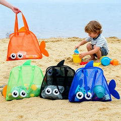 Cartoon Kids Mesh Beach Bag Large Capacity Foldable Sand Toy Storage Tote Lightweight Swim Pool Bag for Gym Travel Camping