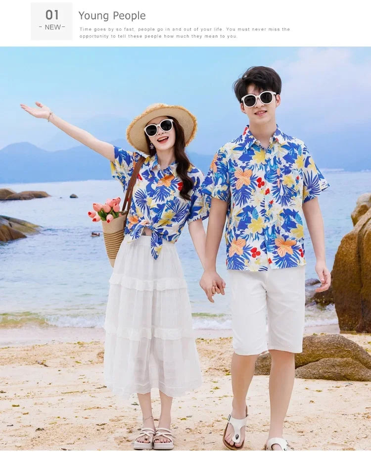 Vacation Family Matching Clothes Sets Mom Daughter Shirts Skirt Casual Dad Son Tops Shorts Resort Parent Child Two Piece Outfit
