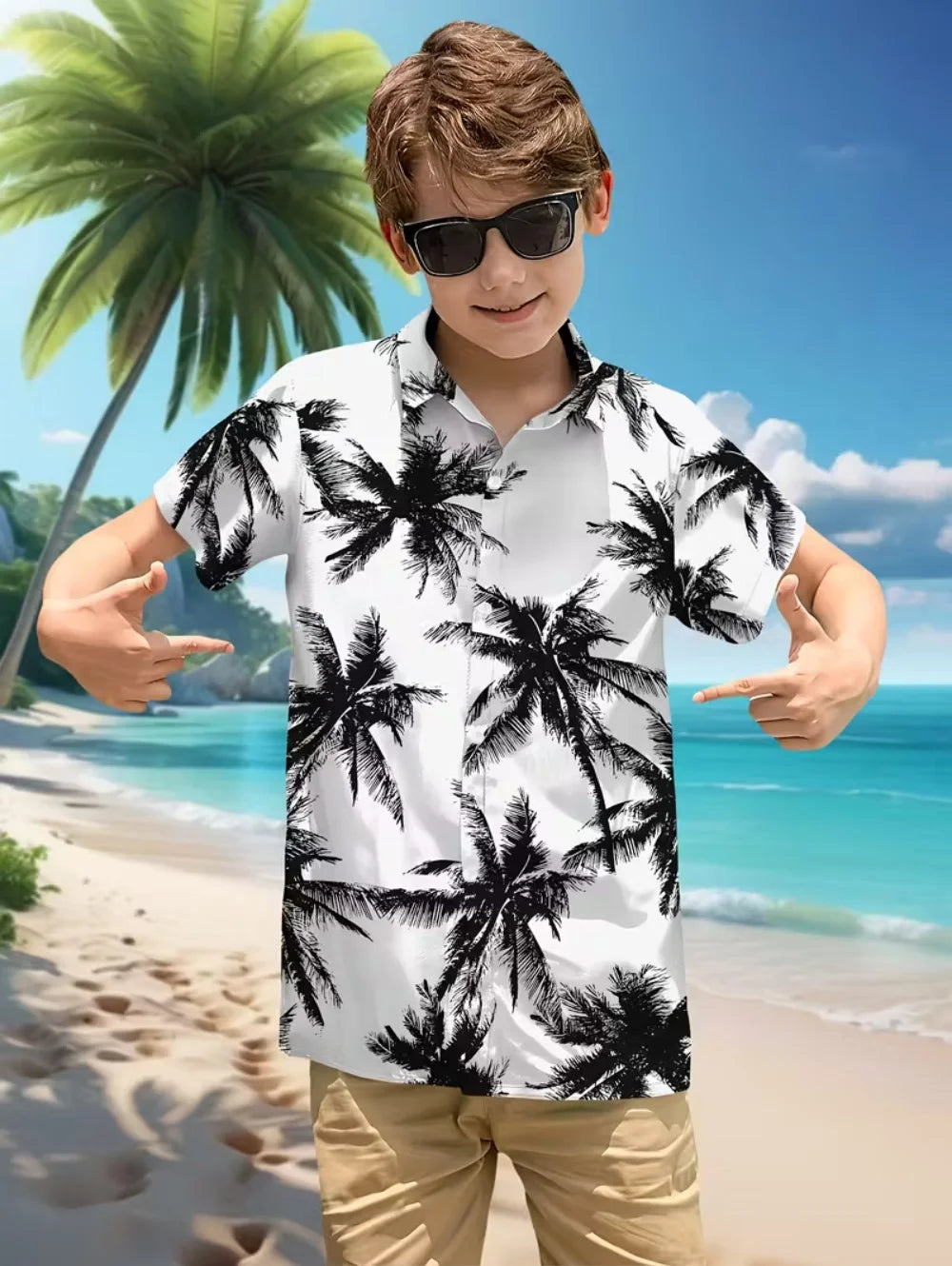 Hawaiian Shirt for Boy Summer Beach Summer Casual Short Sleeve Top Flower Botanical Print Fashion Outerwear Holiday Boys Shirt