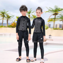 Girls Youth Long Sleeve Swimsuit Four Piece Rash Guard Bathing Suit Zip Tops Long Pants Swimwear Kids Bathing Suit Athletic