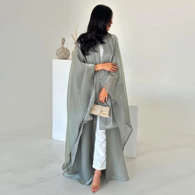 Elegant Arabic Satin Abaya Dress with Hijab Eid Muslim Women Modest Cardigan Islamic Vacation Outfit New in Turkey Kaftan Robe