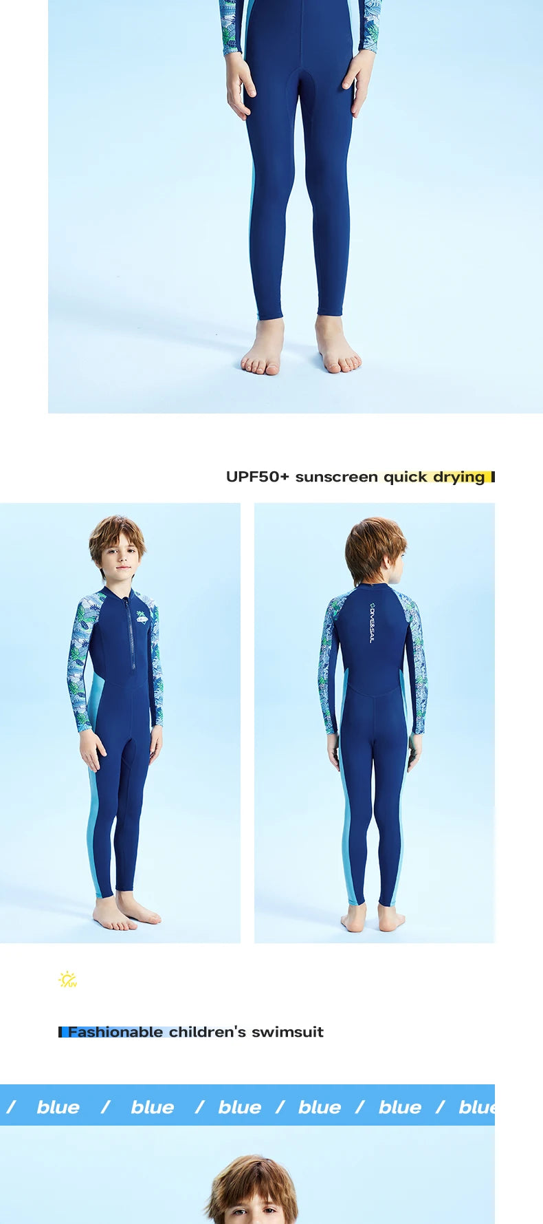 Boys Girls One-Piece Swimsuits Swimwear Long Sleeve Wetsuits Bathing Suit Beachwear Sun Protection(Including Swimming Cap)