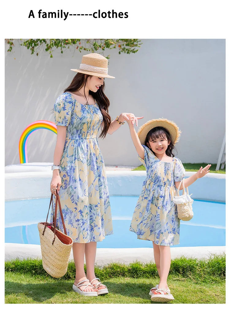 Vacation Couple Family Matching Outfit Dad Son Beach Shirts Mom Daughter Smock Dress Korean Parent-child Sister Brother Clothes