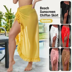 5 Colors Ruffle Sarong for Women 2024 Summer Solid Bikini Long Skirt Beach Dress Swimming Sun Protection Swim Cover Ups Monokini