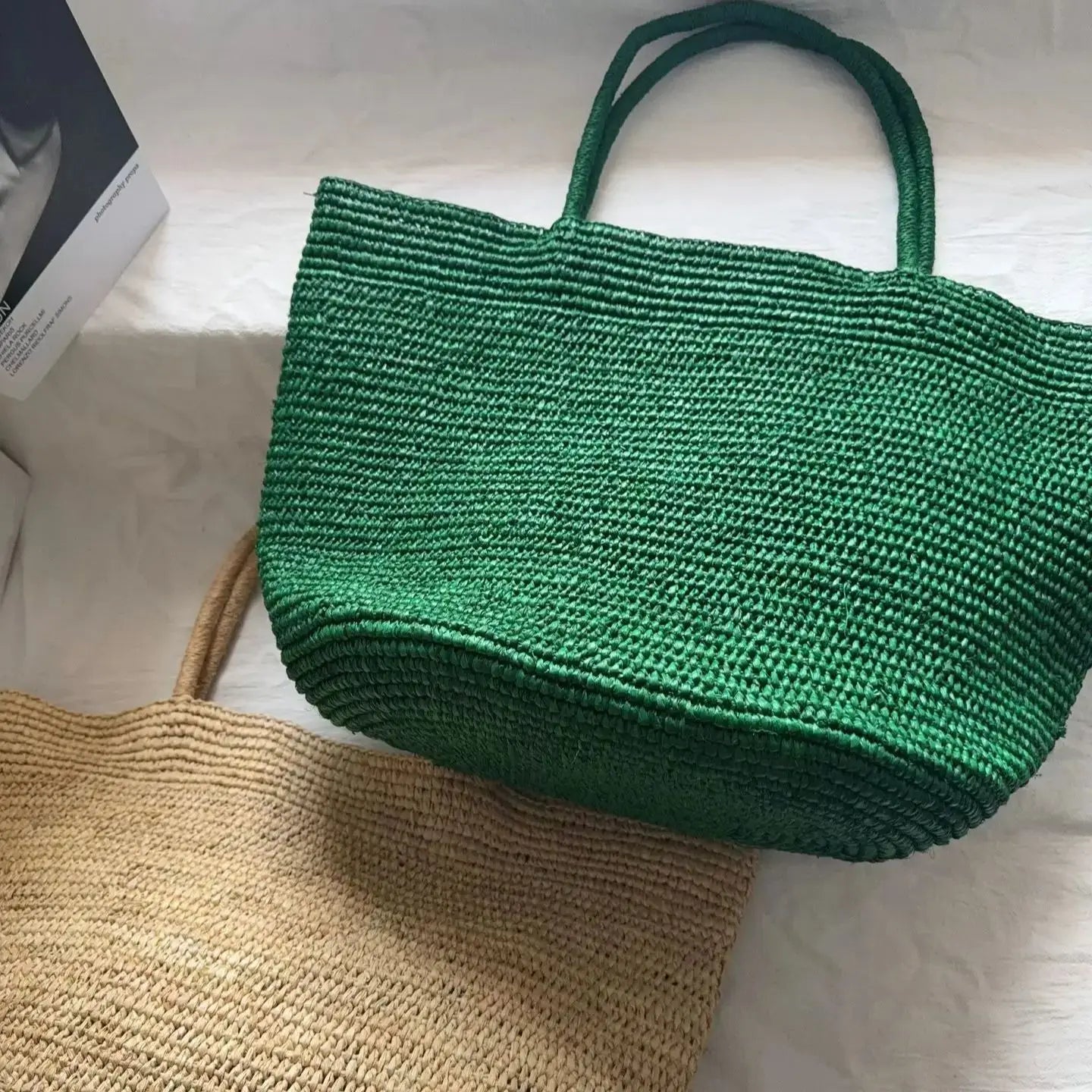 Large Handwoven Rattan Tote Bag for Women Natural Straw Beach Bag Purse Luxury Shoulder Bags Handbag Summer