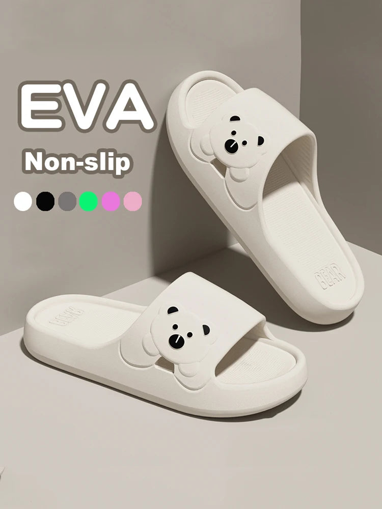 Fashion Women's Slippers Indoor Soft Sole Cartoon Bear Slides Bathroom EVA Outdoor Men Summer Beach Flip Flops Shoes Couple