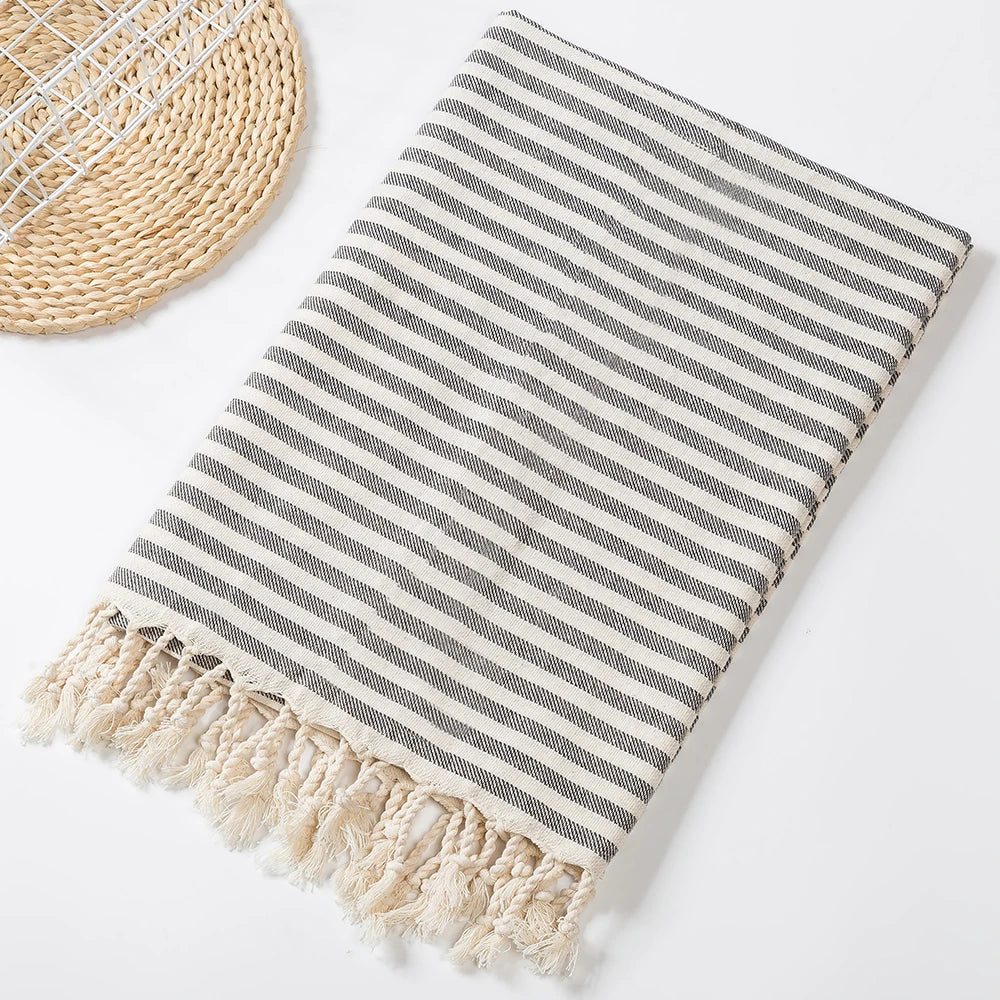 YEUZLICOTTON Hot Sale luxury Striped Tassel 100% cotton sauna spa bath towel For Home 100*180CM Travel Turkish Large beach towel