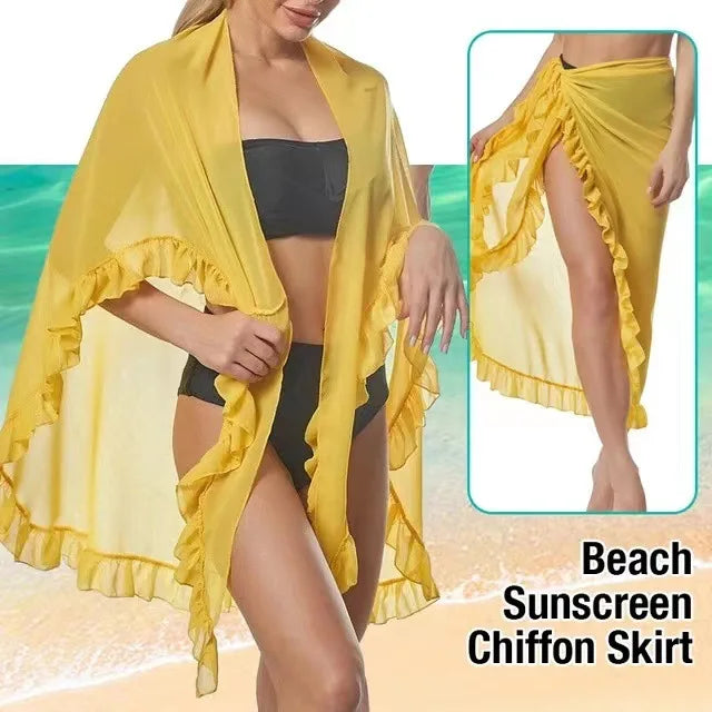 5 Colors Ruffle Sarong for Women 2024 Summer Solid Bikini Long Skirt Beach Dress Swimming Sun Protection Swim Cover Ups Monokini