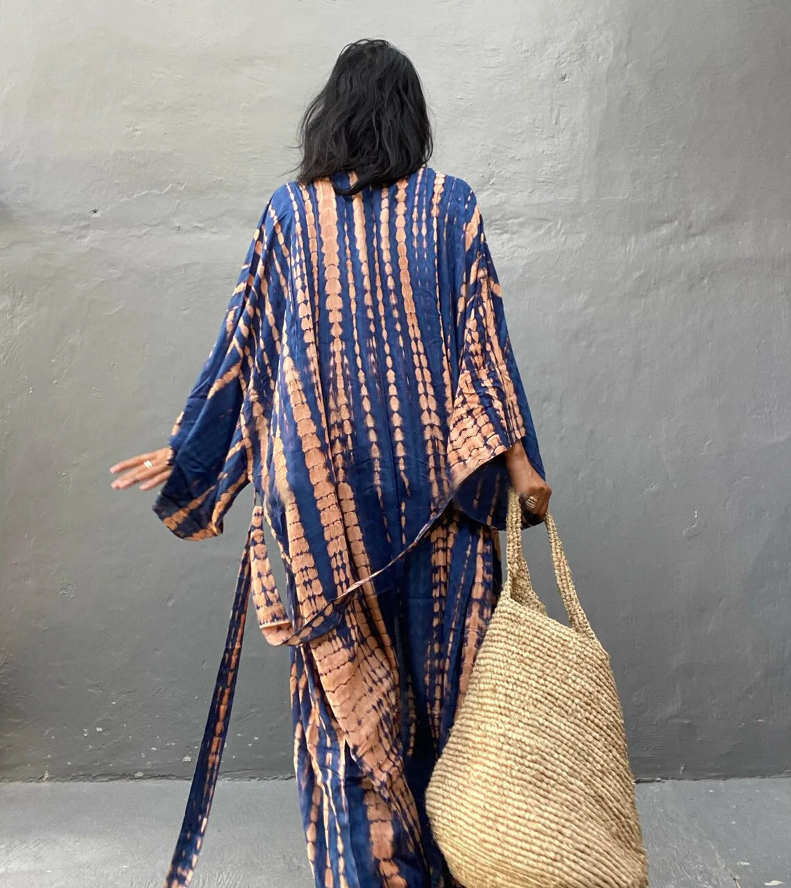 Women's Boho Stripe Tie Dye Swimsuit Cover Up with Belt Tunic Sarong Cardigan Dress Bikini Cover-ups Beach Wear Kimono