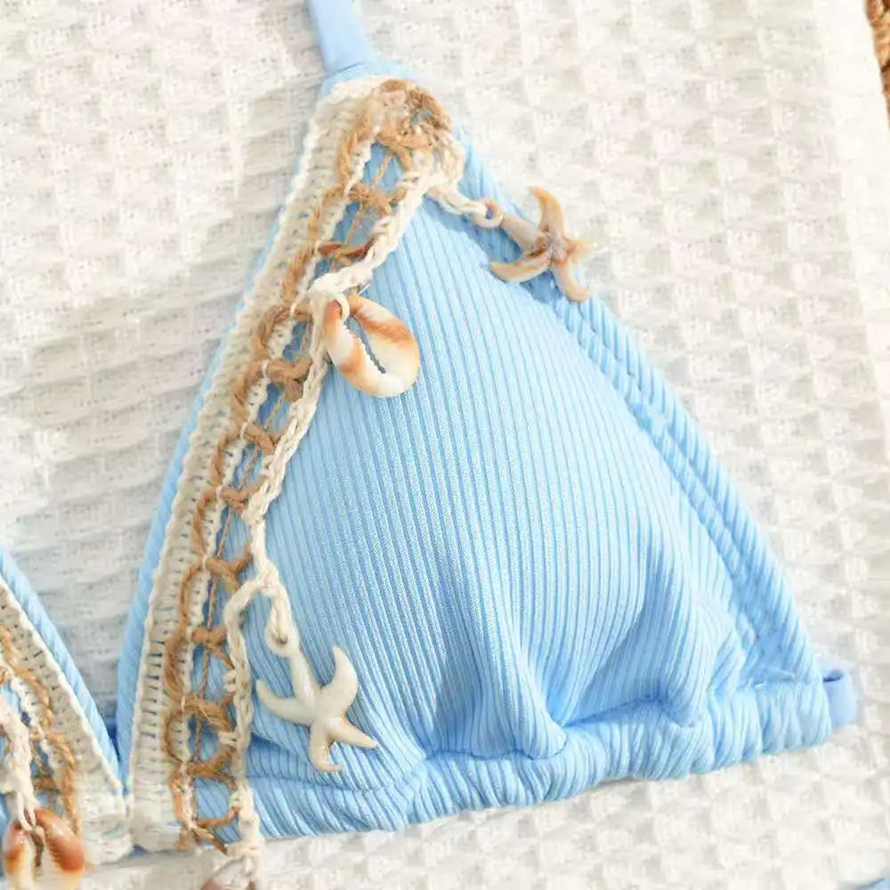 2026 Solid Girls Swimsuit Halter Triangle Bikinis Kids Swimwear Female Children's Bathers Bathing Swimming Swim Suit 8-12Y