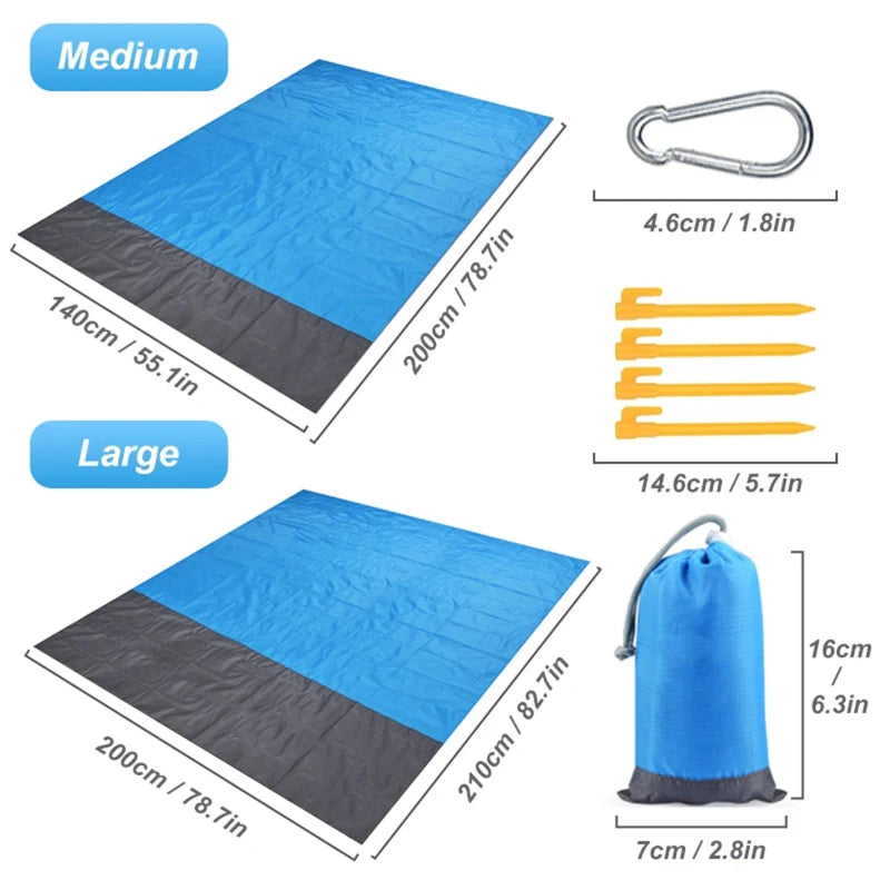 2x2.1m Waterproof Pocket Beach Blanket Folding Camping Mat Mattress Portable Lightweight Mat Outdoor Picnic Mat Sand Beach Mat