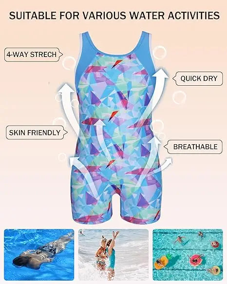 Anfilia Girls One-Piece Sports Swimsuit Size 8-14 Boyleg High Elastic Racerback Athletic Training Bathing Suit