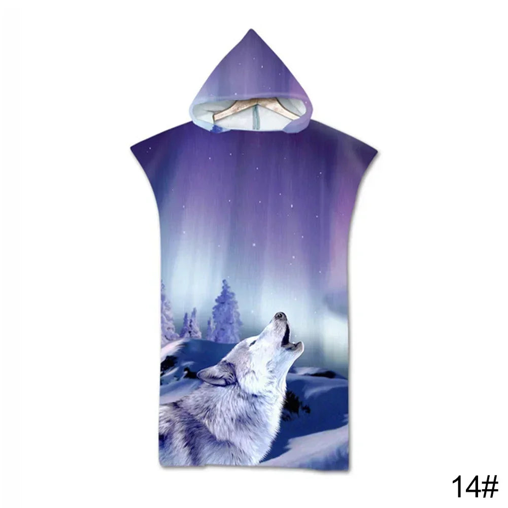Printed Hooded Beach Towel For Adults Child Quick Dry Swimming Pool Poncho Bath Towel With Cloak Bathrobe Swimming Towels