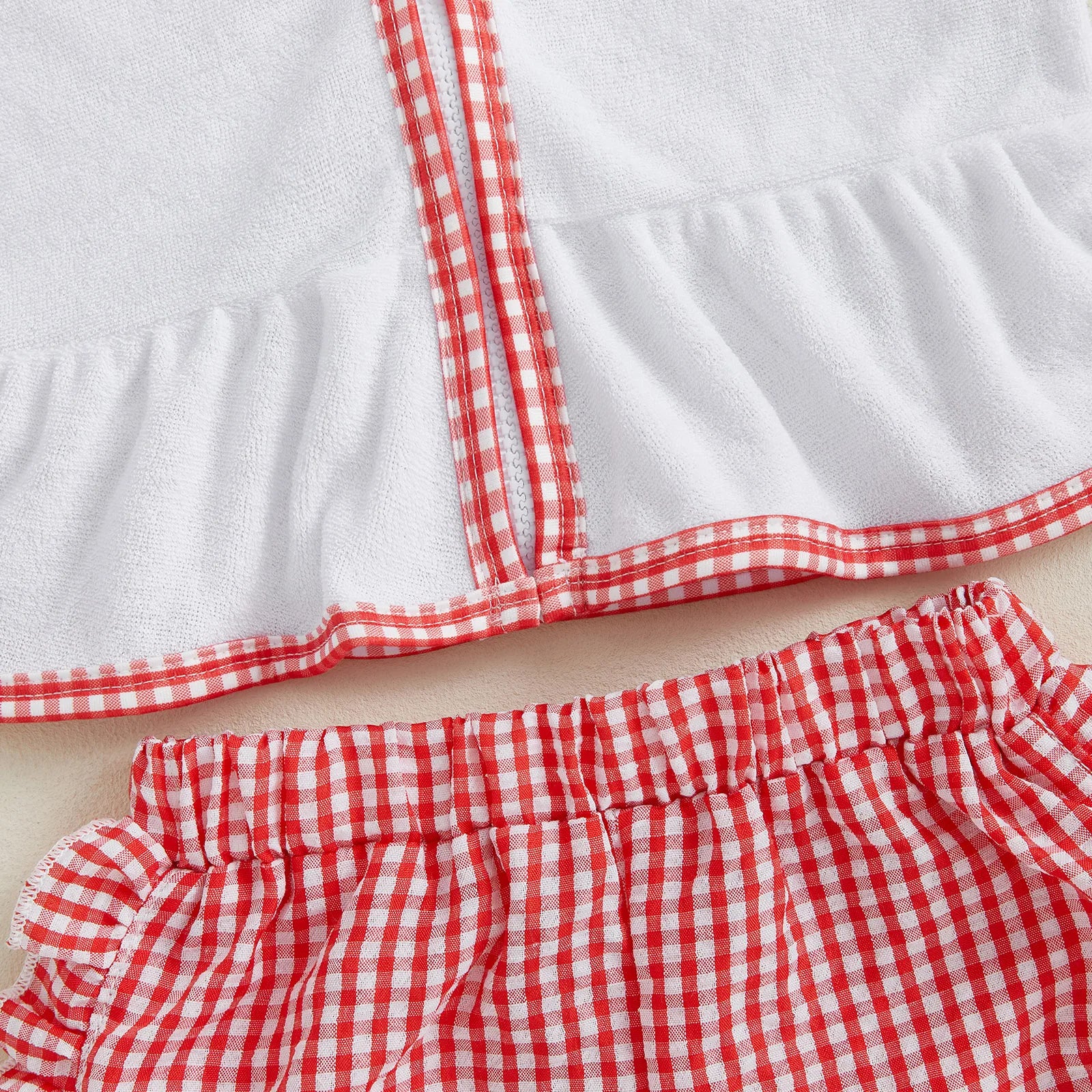MISOWMNJOY Children Girls Beach Clothes Set Cute Flying Sleeve Zipper Hood Tops with Ruffled Plaid Shorts Summer Toddler Outfits