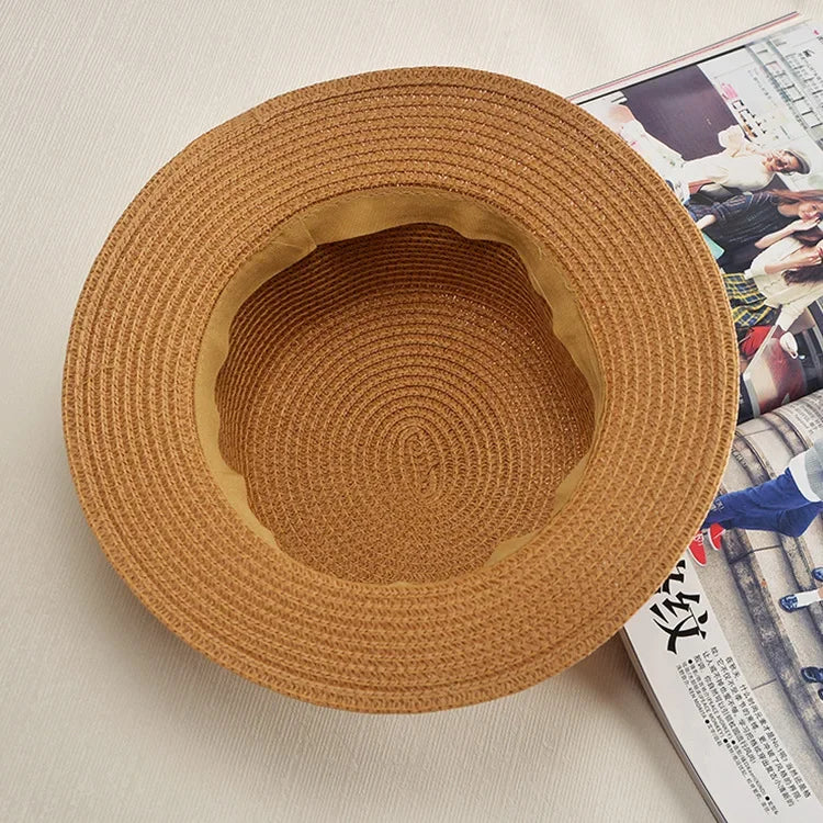 COKPanama Simple Summer Beach Sun Protection Bowknot French-style Small Hat Women's Casual Flat-Brimmed Straw Hat with Bow，Women