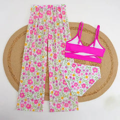3 Pieces High Waist Bikini 2026 Girls Swimsuit & Beach Pant Swimwear Children Bathers Bathing Swimming Swim Suit Beachwear 8-12Y