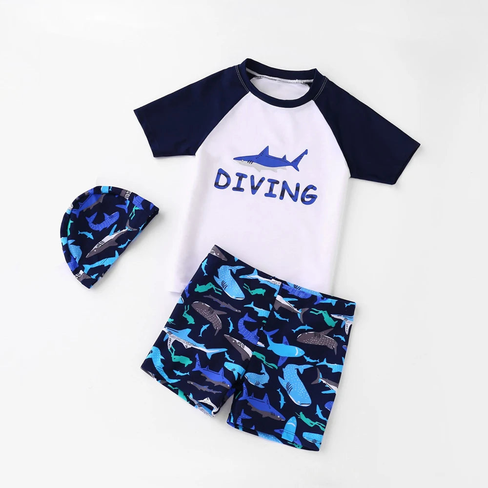 Kids Boy Swimsuit Cool Summer Children Board Shorts 3pieces Boys Swimwear Beach Surfing Girls Swimwear Bathing Suits with Hats