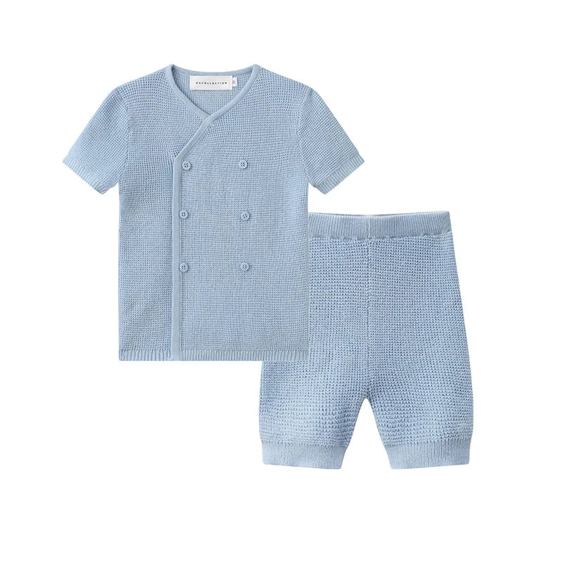 Clearance AS 2024 Summer Blue Shabbos collection sister brother matching clothing 100% cotton floral and knitted kids clothes