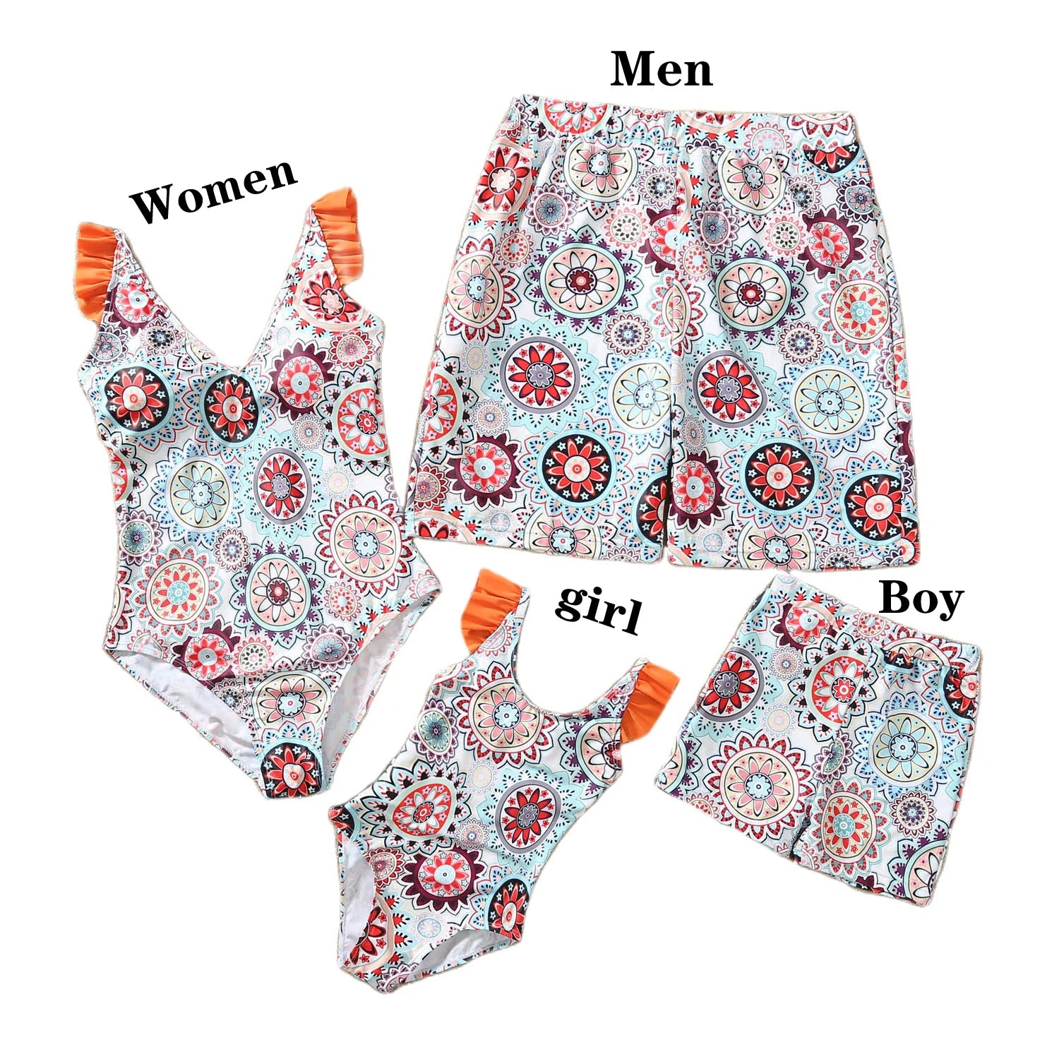 New Family Matching Outfits Leaf Printed Matching Swimsuit Family Look Floral Full Print Multi-color One-piece Matching Swimwear
