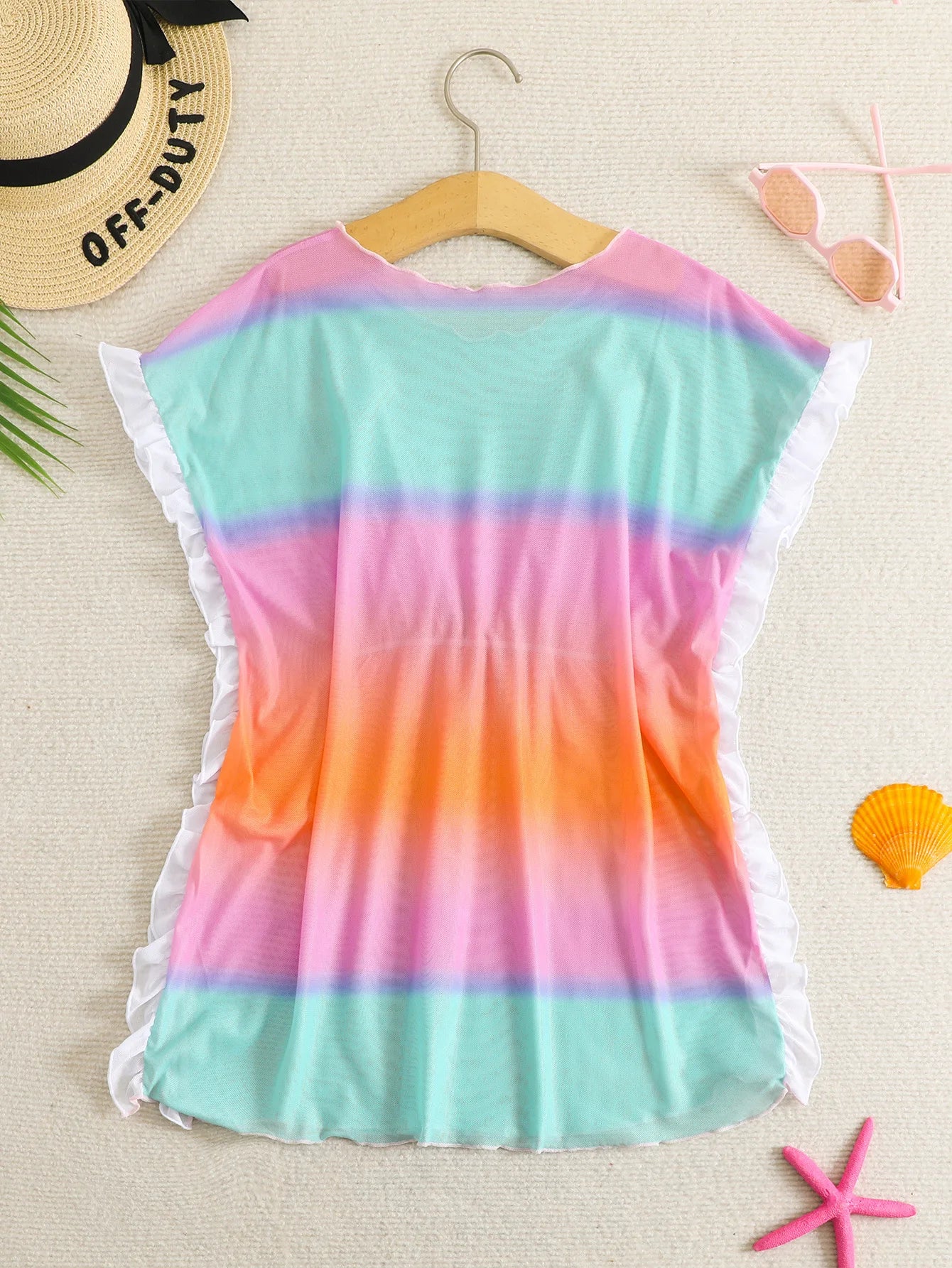 Tween Girls Ombre Ruffle Trim Knot Front Cover Up Teen Girls Bathing Suit Beach Cover Up Dress for Swimming For Beach And Pool