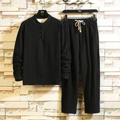 (Shirt + trousers) 2026 autumn fashion men shirt spring Man Cotton and linen shirts long sleeve men's casual shirts men M to 5XL