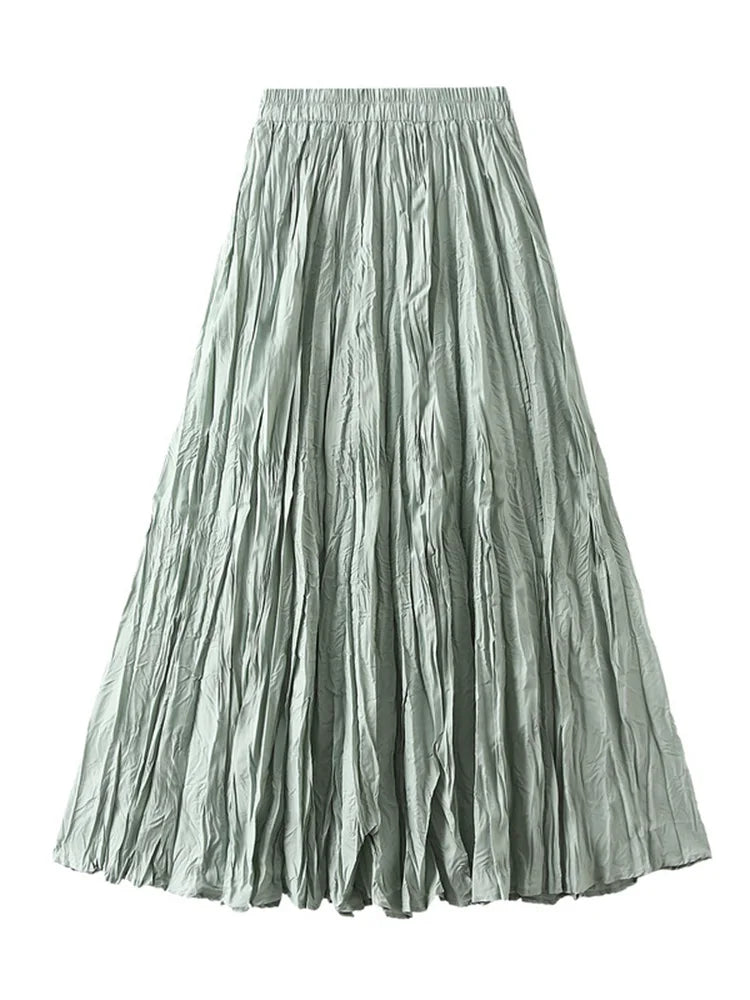 Streamgirl Women Summer Skirts Long Pleated A Line Elegant Solid Big Swing Maxi Skirt Ladies Blue White Beach Skirt Women Luxury