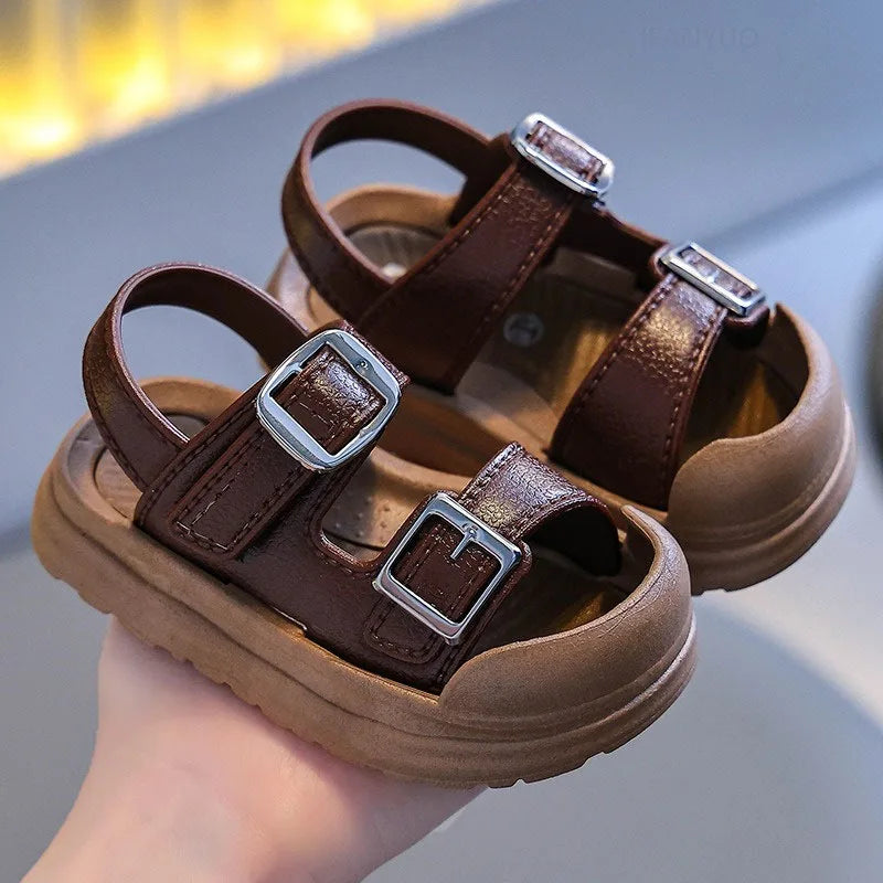 Fashion Solid Korean Kid Sandals Summer New Versatile Anti Slip Soft Bottom Girl Boy Beach Sandal Kindergarten Anti Kick Sandals