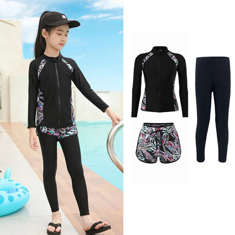 Girls Boy Rash Guards Long Sleeve Swimsuit Youth Kids Sun Protection Fishing Water Beach Surfing Sunsuit Quick Dry Bathing Suit