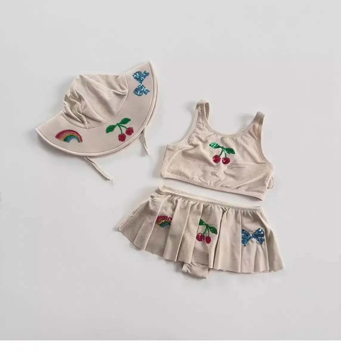2026 KS Baby Girls Swimming Suit Wear Kids Clothes Girls Holiday Swimwears Bikini One Piece Cap Sister Brother Matching 18M-9Y