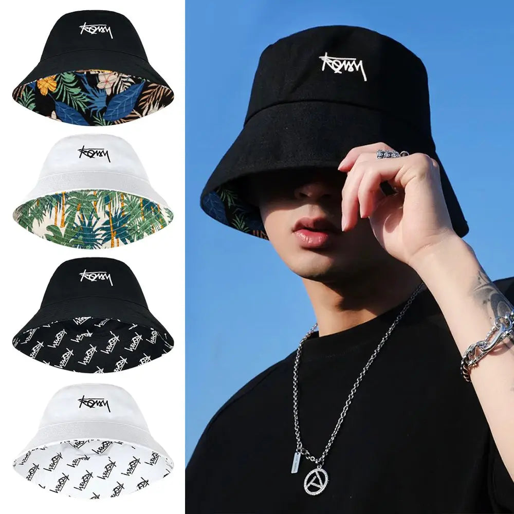 Men Women Summer Basin Cap Hip Hop Hat Double-sided Bucket Hat Graffiti Fishing Fisherman Hat Pattern Packable Sun Protection