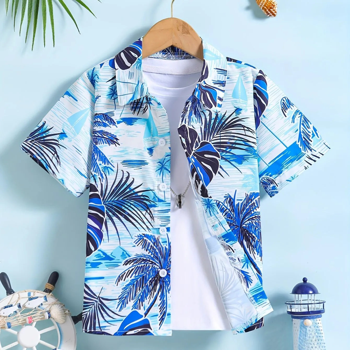 Kids Blouse Beach Coconut Tree 3D Printed Tops Oversize Streetwear Hawaiian Shirts Short Sleeve Boys Girls Shirts Children Top