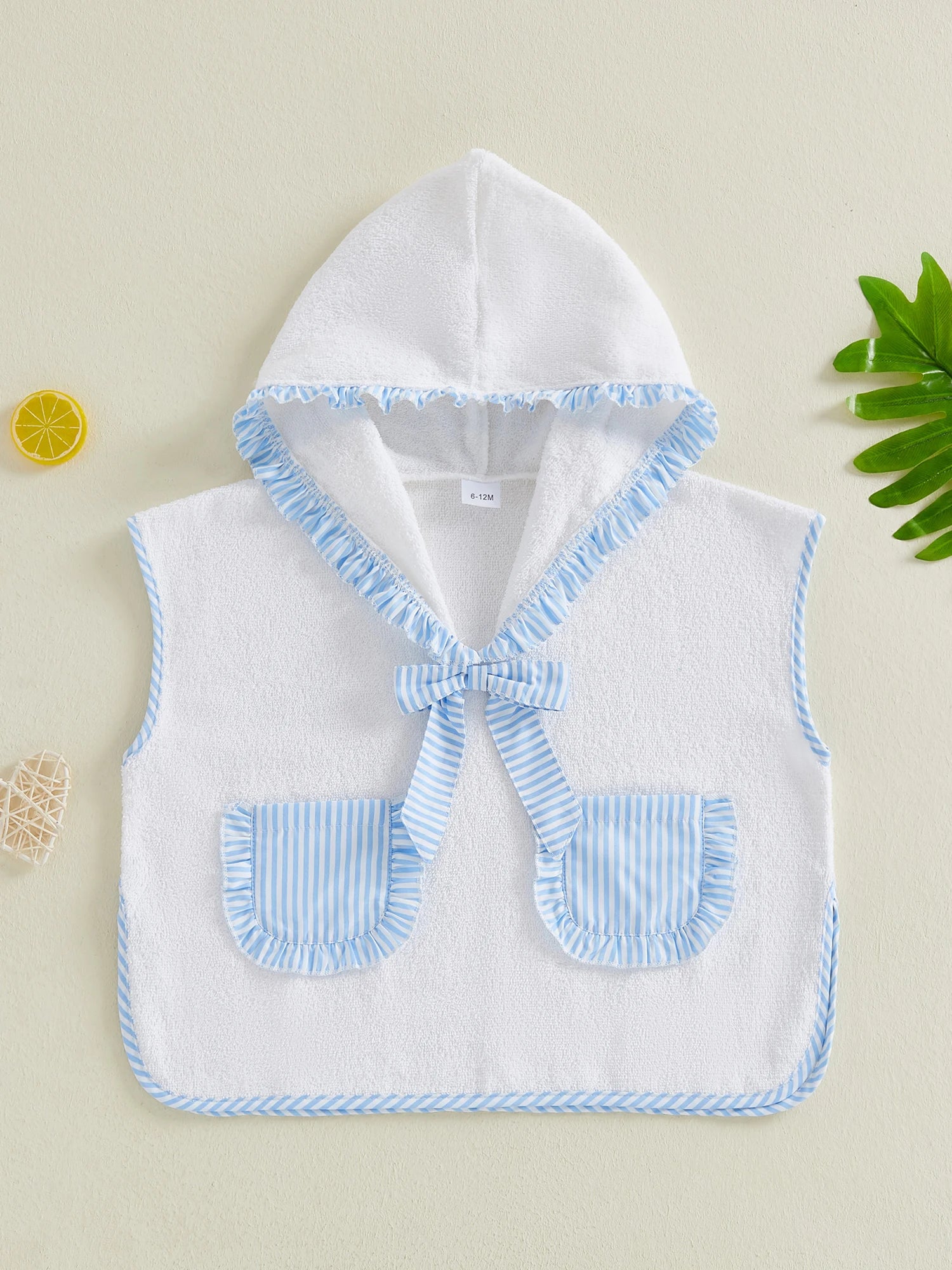 0-4Y Toddler Girl Swimwear Cover Ups for Beach Pool Striped Ruffled Trim Hooded Shawl Robe 2026 Spring Summer Kids Beachwear