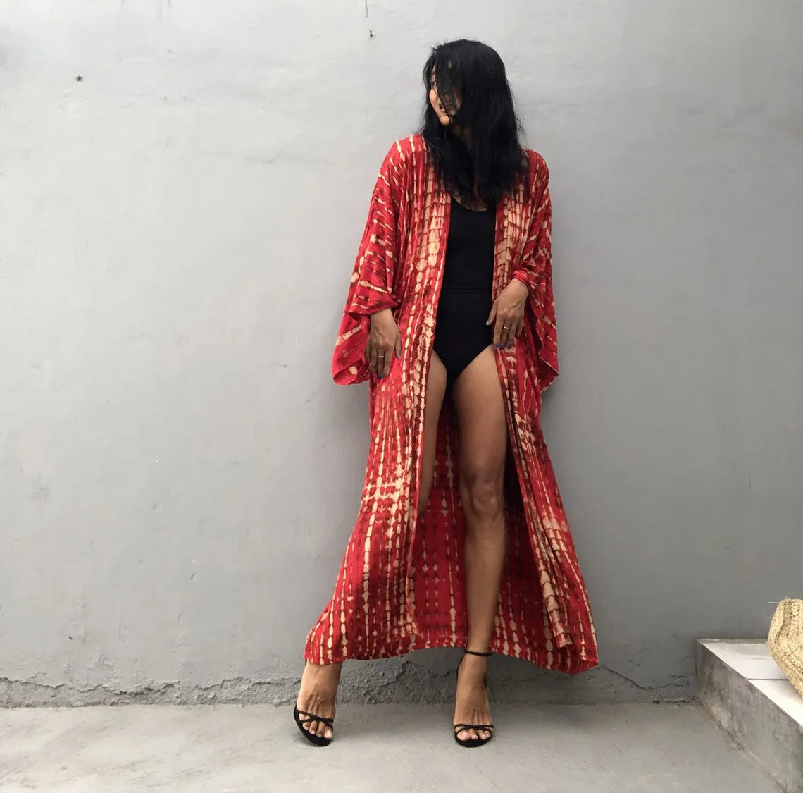 Women's Boho Stripe Tie Dye Swimsuit Cover Up with Belt Tunic Sarong Cardigan Dress Bikini Cover-ups Beach Wear Kimono