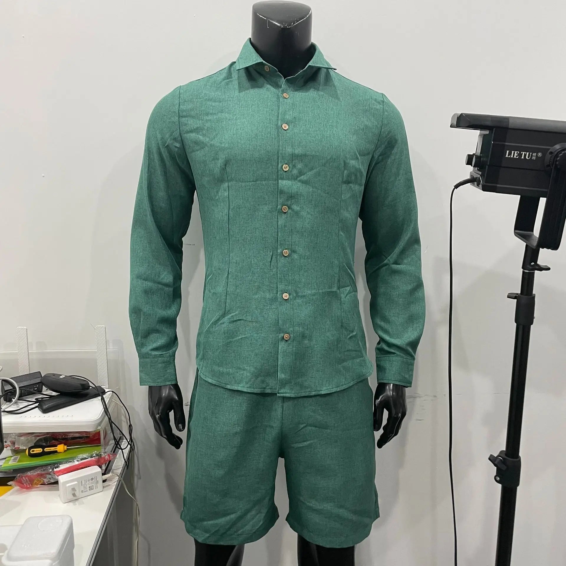 2026 Fashion Streetwear Men's Summer Comfy Cotton Linen Casual Suit Long-sleeved Shirt and Shorts Two-pieces Men Vacation Outfit