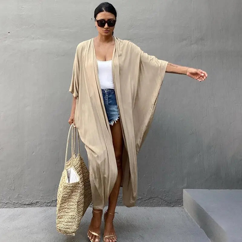 Women's Boho Stripe Tie Dye Swimsuit Cover Up with Belt Tunic Sarong Cardigan Dress Bikini Cover-ups Beach Wear Kimono
