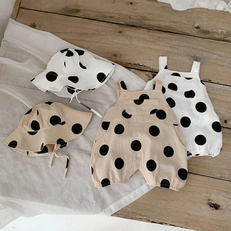 MILANCEL Summer Baby Rompers Toddler Dot Overalls Infant Girls Clothes With Hat Boys Jumpsuit