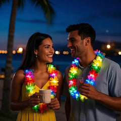 Light up Hawaiian Leis Tropical LED Glow Necklaces Headbands Luau Party Artificial Rainbow Lei Carnival Beach Wedding Masquerade