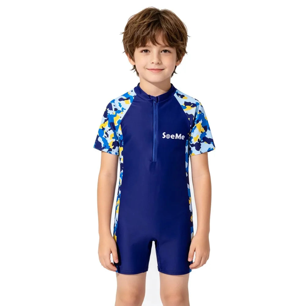 Girls Pink Sporty Striped One Piece Swimwear Summer Short Sleeve Zipper Rash Guard Kids Quick Dry Bathing Suit for Beach