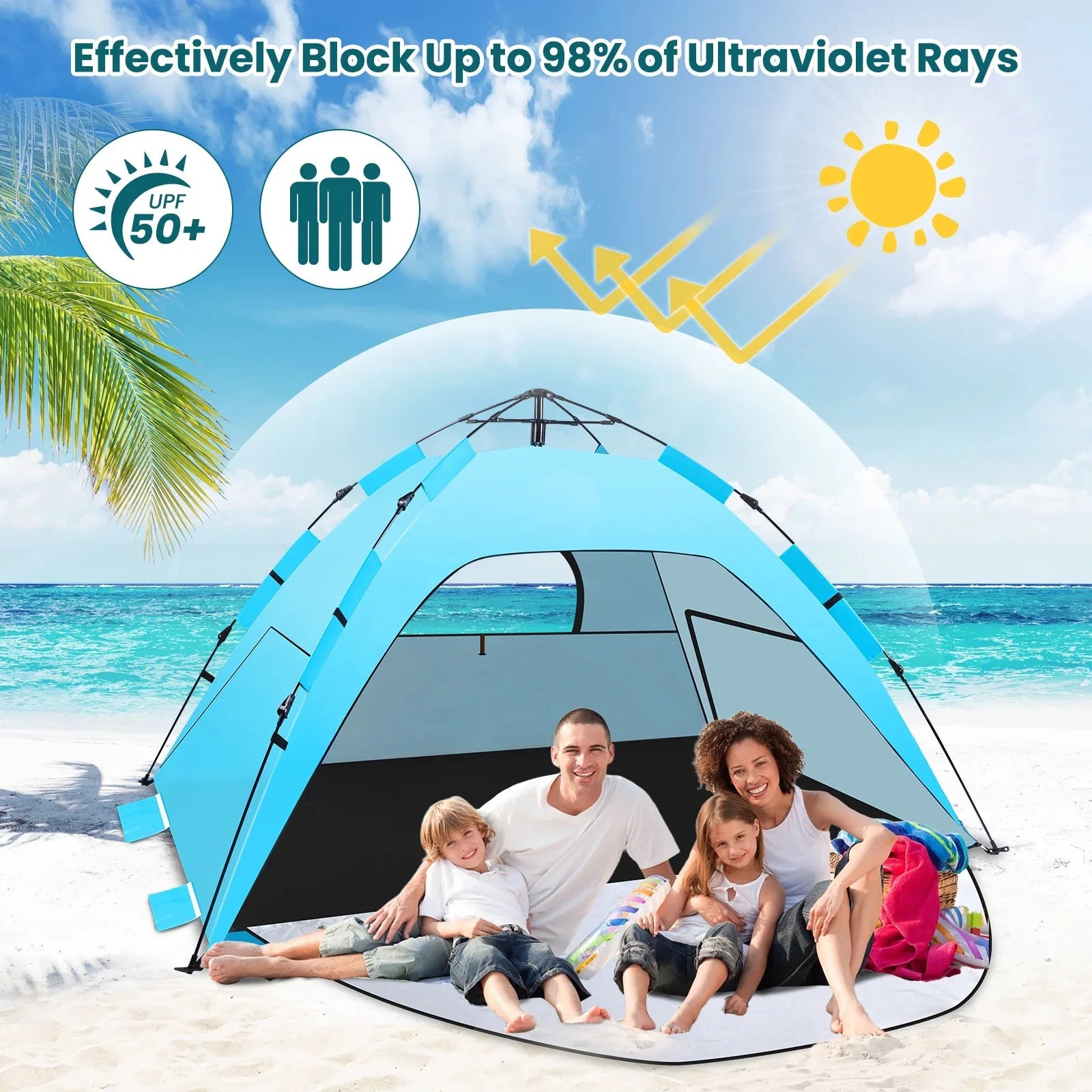 Auto Pop Up Beach Tent, Portable Foldable Sun Shade Shelter, UV Protection Outdoor Tent for Camping, Fishing and Picnic