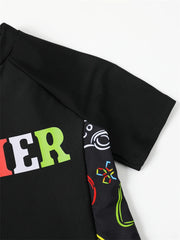 Boy Swimsuit 2026 New Graffiti Print Short Sleeve Children Swimwear Summer Two Piece Kids Beach Wear Swimming Bathing Suit Boys