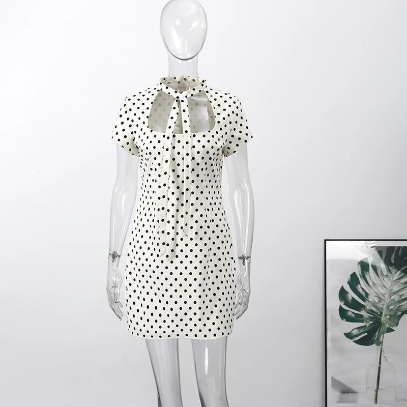 Fashion Summer Hollow Out Women Dress Belt Zipper Hip Package Slimming Polka Dot Skirt Sexy Female Party Dress 2026