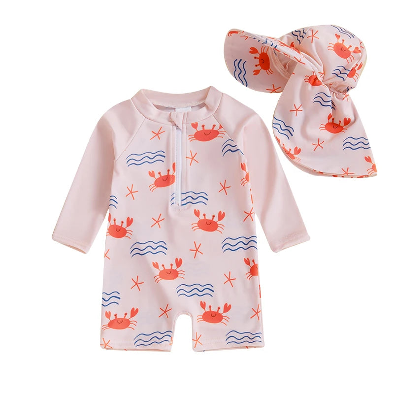 Baby Boy Girl Swimsuit Short Sleeve Rash Guard Zipper Swimwear Toddler Bathing Suit Infant Beach Outfits