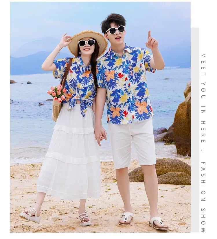 Vacation Family Matching Clothes Sets Mom Daughter Shirts Skirt Casual Dad Son Tops Shorts Resort Parent Child Two Piece Outfit