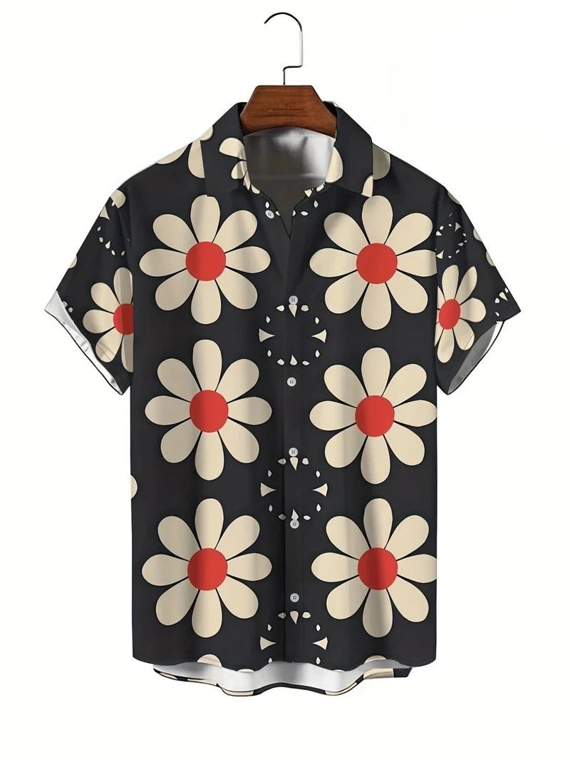 Floral Shirts Men's Hawaii Holiday Party Blouse 2025 Lapel Beach Shirt Flower Camisas Short-sleeved Womens Clothes