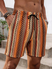 Summer New Bohemian Style Men's Beach Pants, Summer Breathable Ethnic Pattern Casual Shorts