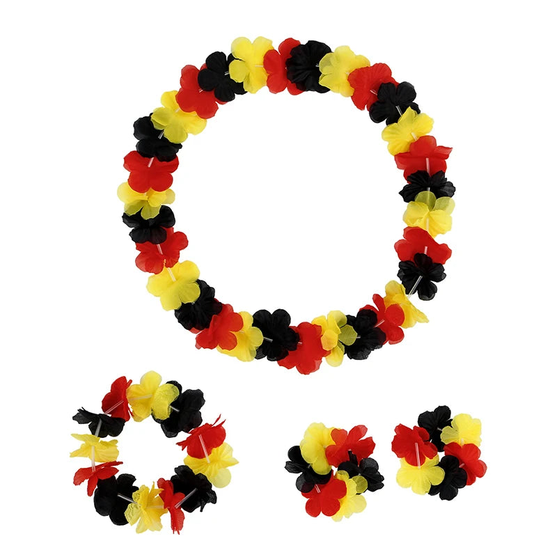 4Pcs/set Hawaiian Artificial Flowers Leis Necklace Garland Headband Wedding Birthday Beach Tropical Party Decoration